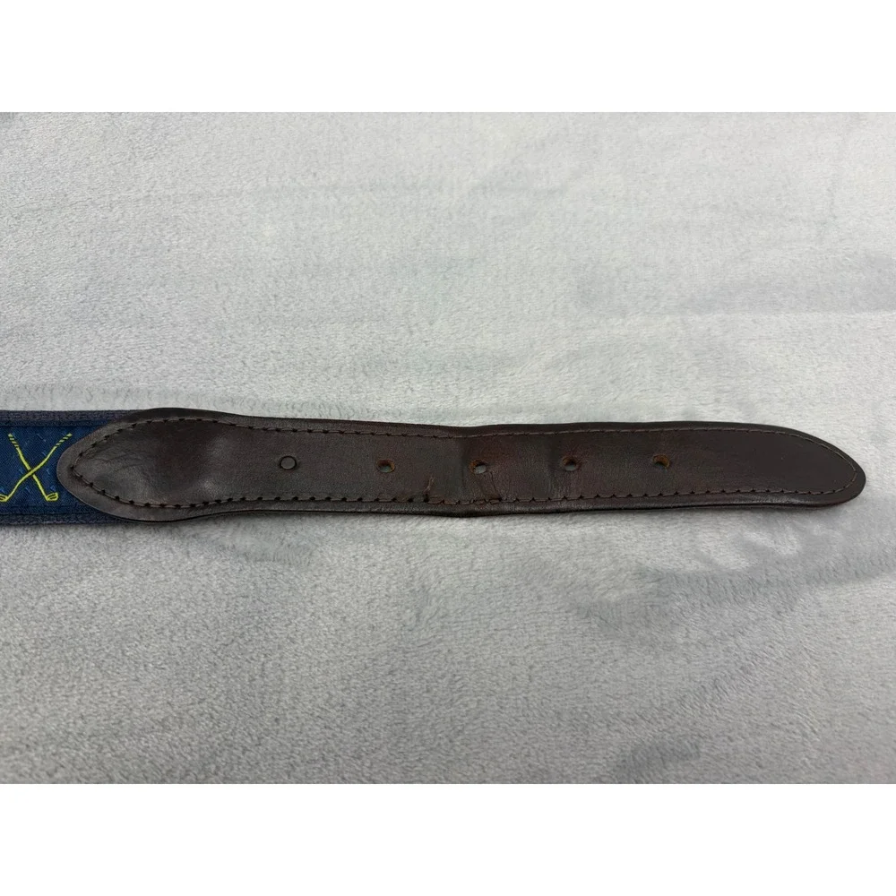 Belted Cow Co Mens Golf Belt Cross Clubs Navy Blue Leather Canvas Size 40 Preppy